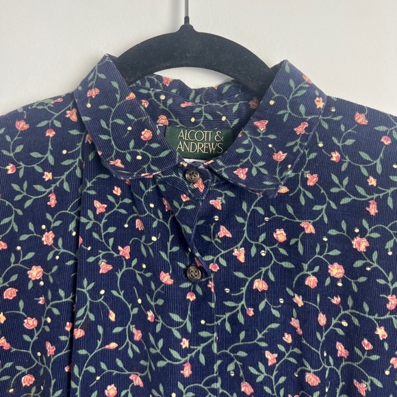 Vintage Alcott & Andrews Navy Blue Pink Ditsy Floral Corduroy Pleated Dress Sz 8 - Picture 4 of 10